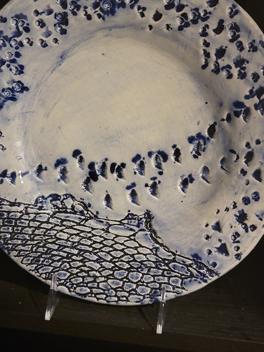 Blue and White Hand-Painted Decorative Ceramic Plate